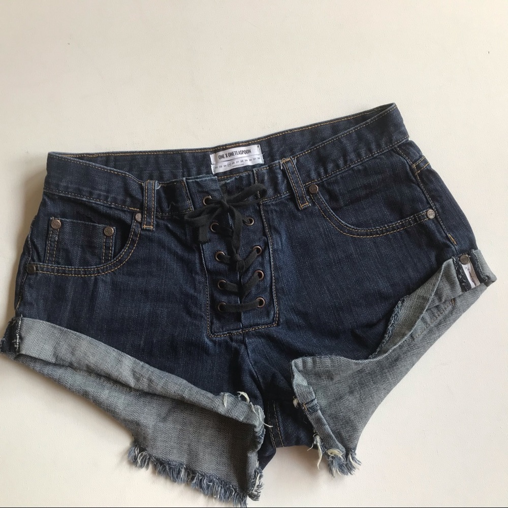 One Teaspoon Lace Up Jean Shorts